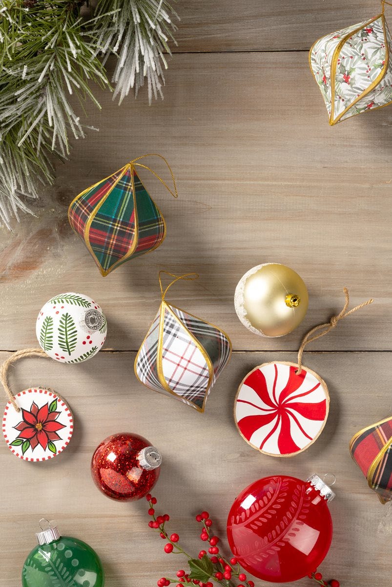 Christmas Paper Mache Plaid Ornament