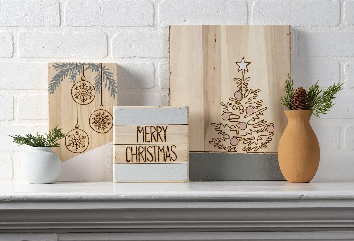 Modern Christmas Wood Burned Signs