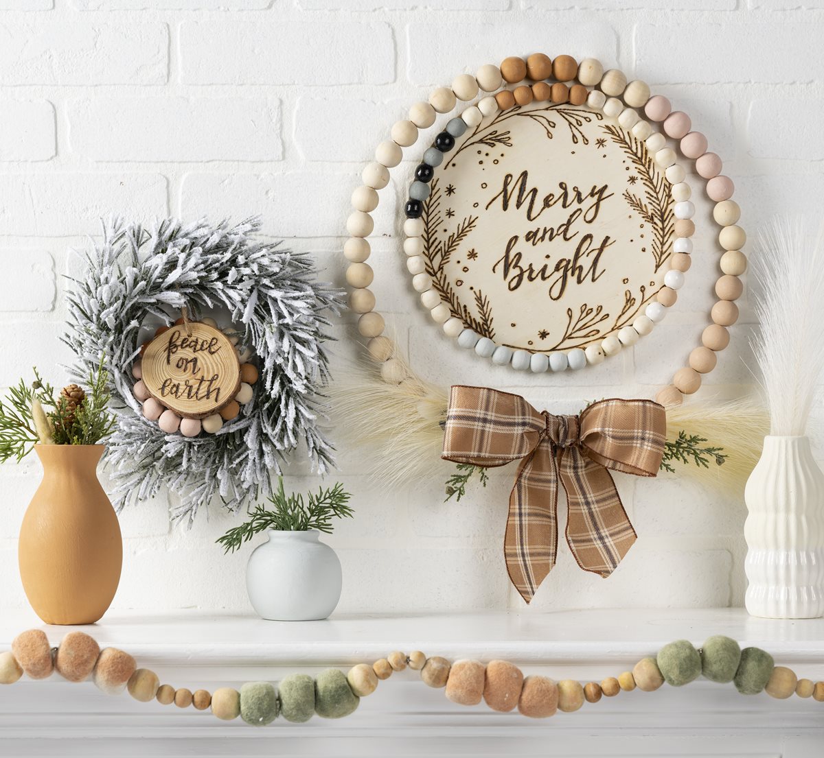 Wood Burned Wreaths and Tinted Garland