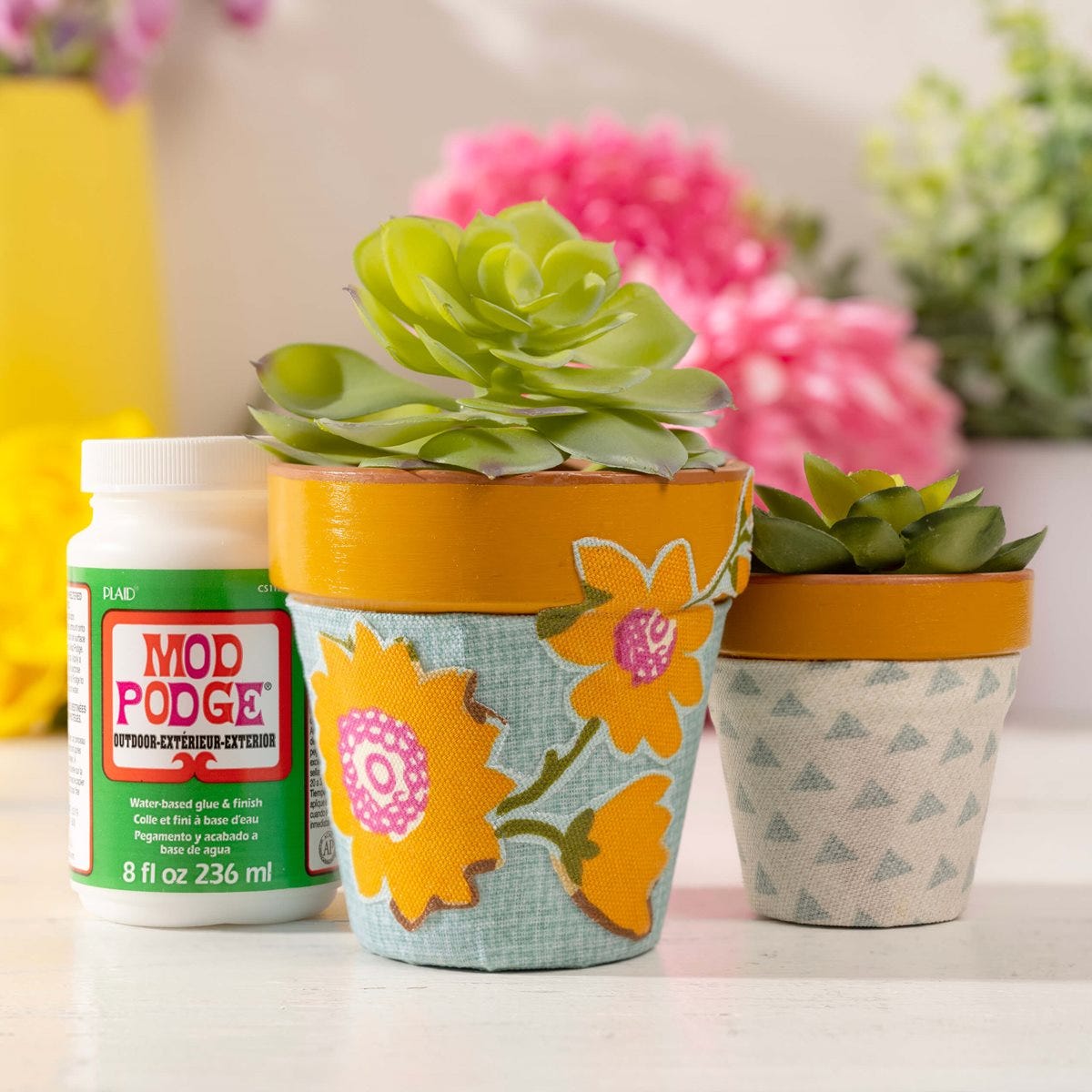 Floral Fabric Accents on Terra Cotta Pots