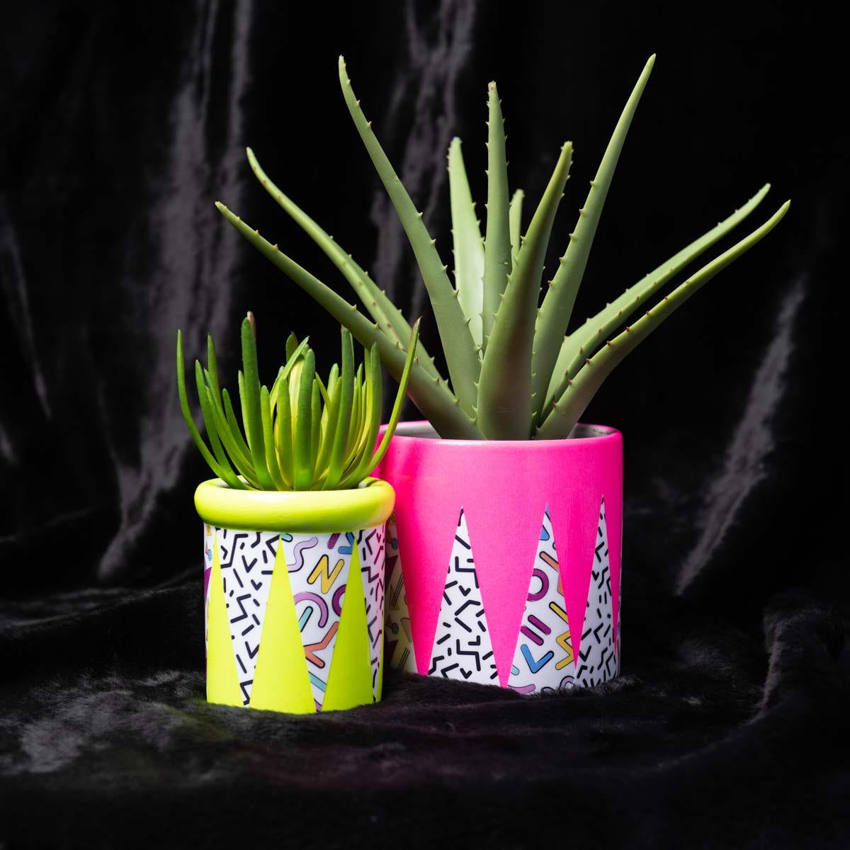 Mod Podge Memphis Blacklight Planters