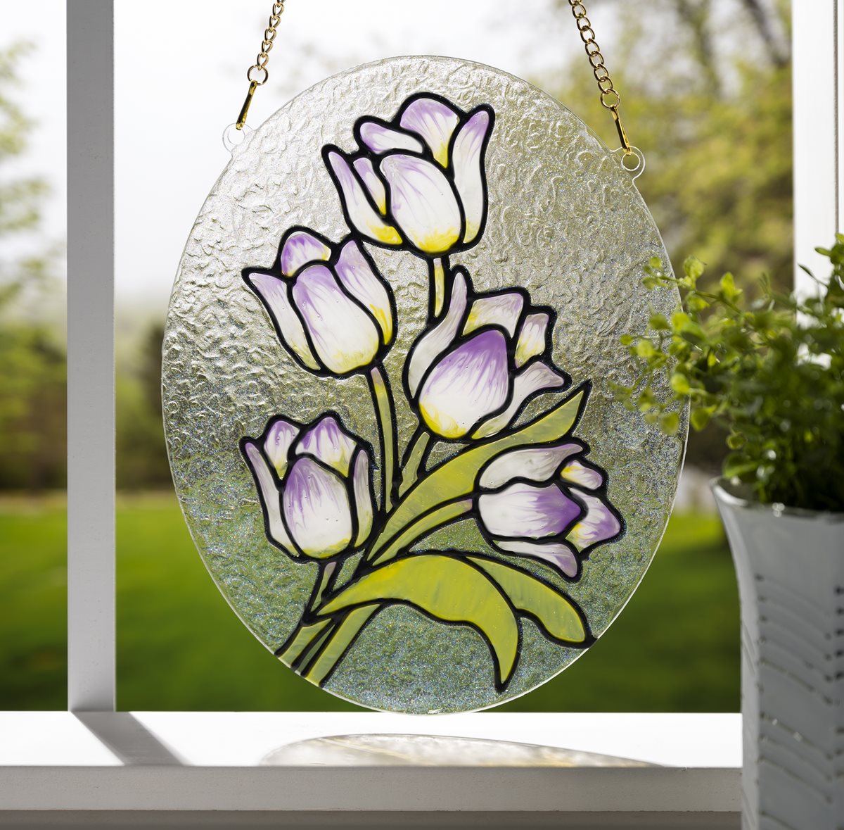 Purple and White Tulips Suncatcher