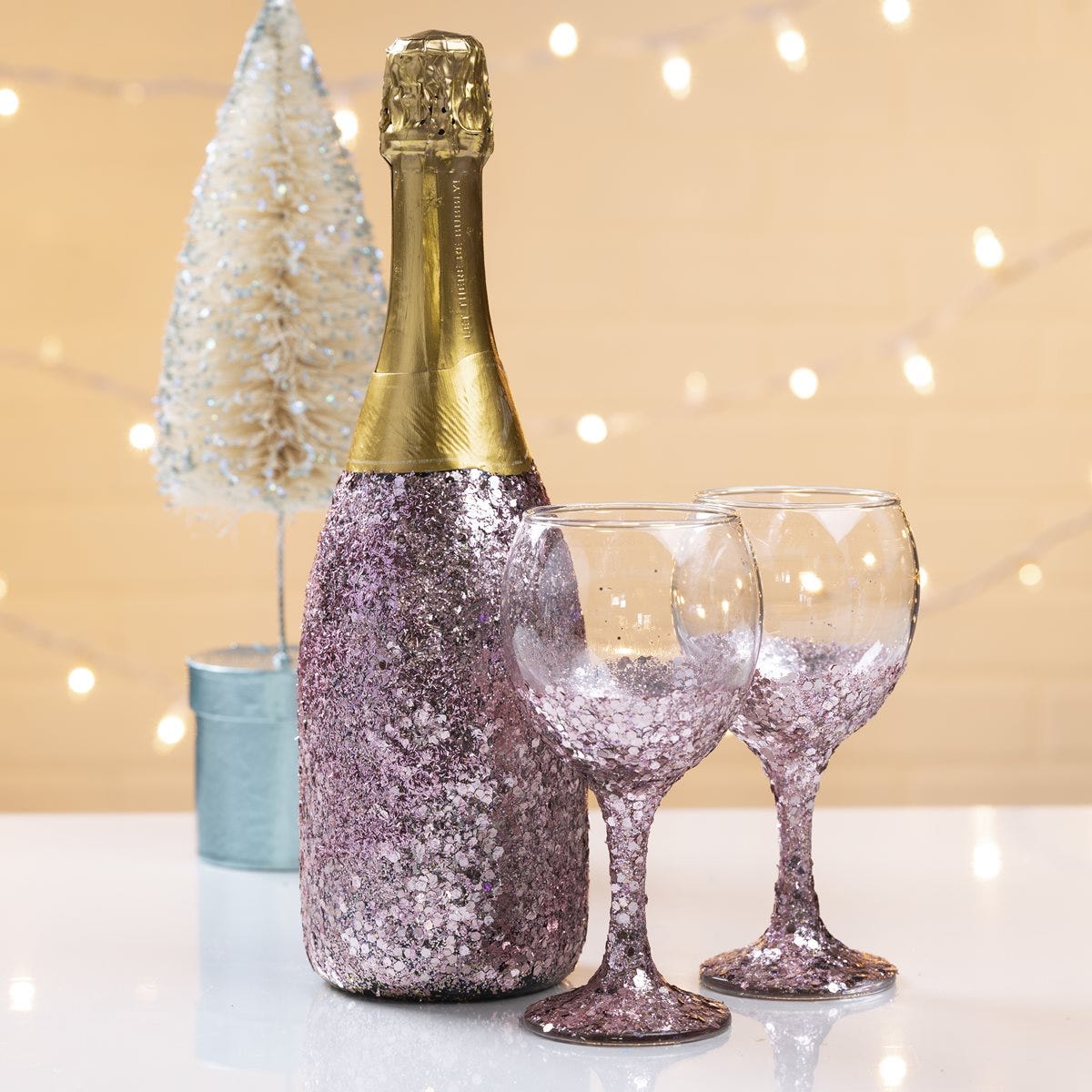 Icy Pastel Glittery Champagne Bottles