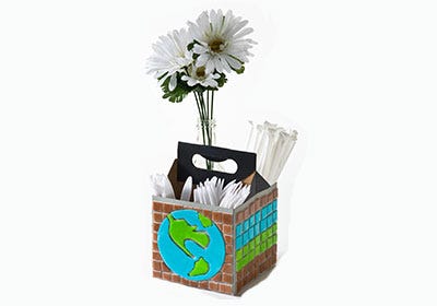 Earth Day Recycled Tray and Plastic Cutlery Container