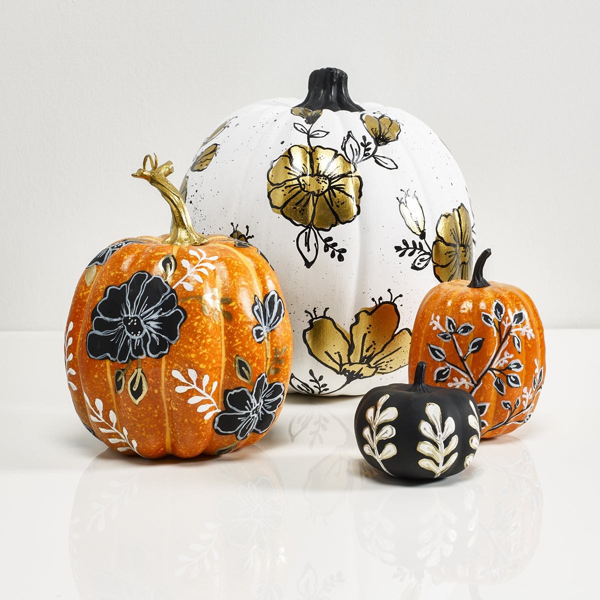 Black, White, & Gold Floral Pumpkins