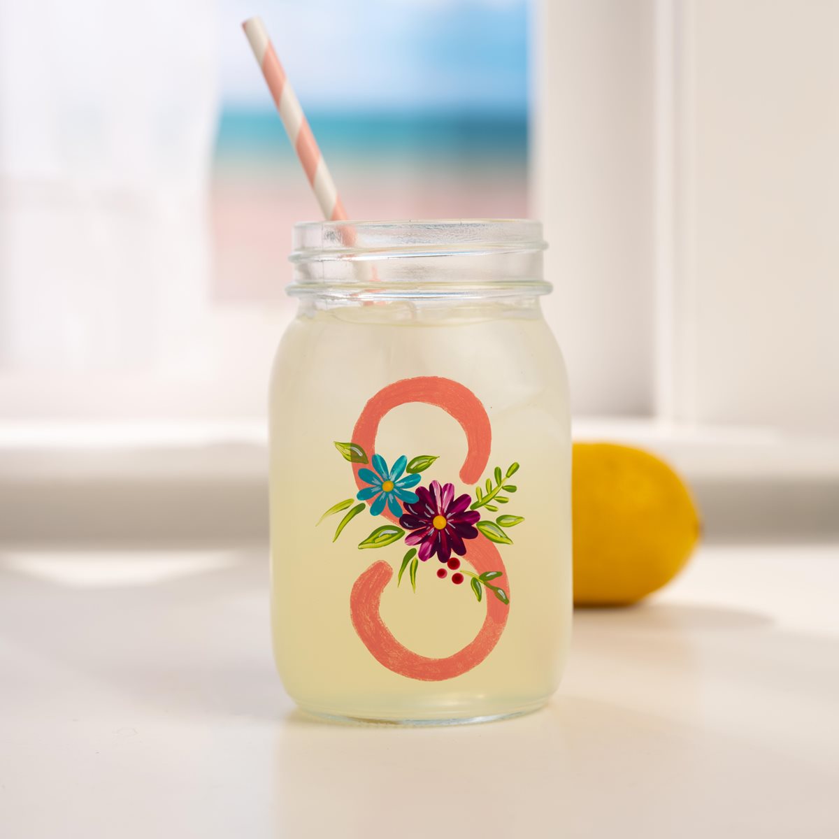 Monogrammed Drinking Glass Jar