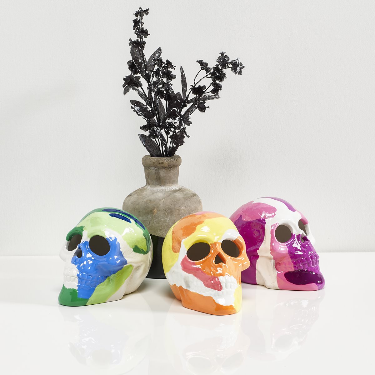 FolkArt Glossy Poured Skulls & Wood Vase