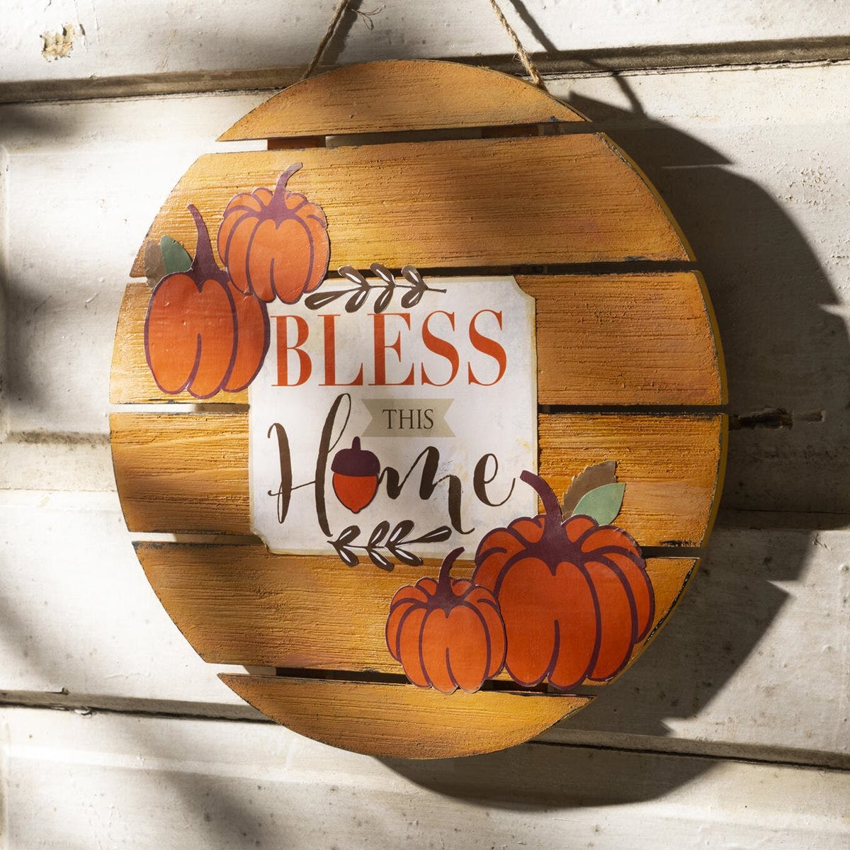 Bless This Home Pumpkin Door Sign