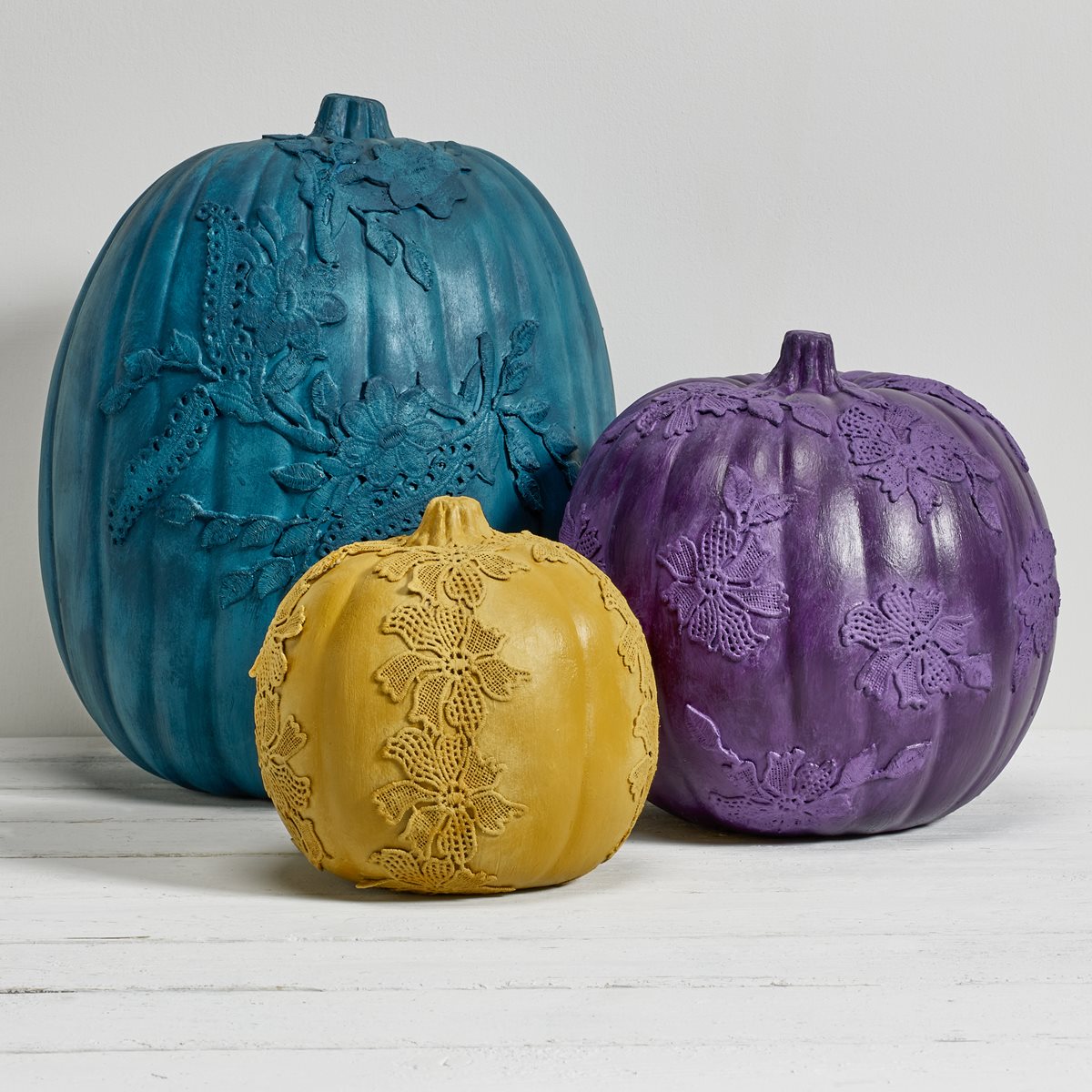 Jewel Tone Lace Decoupage Pumpkins