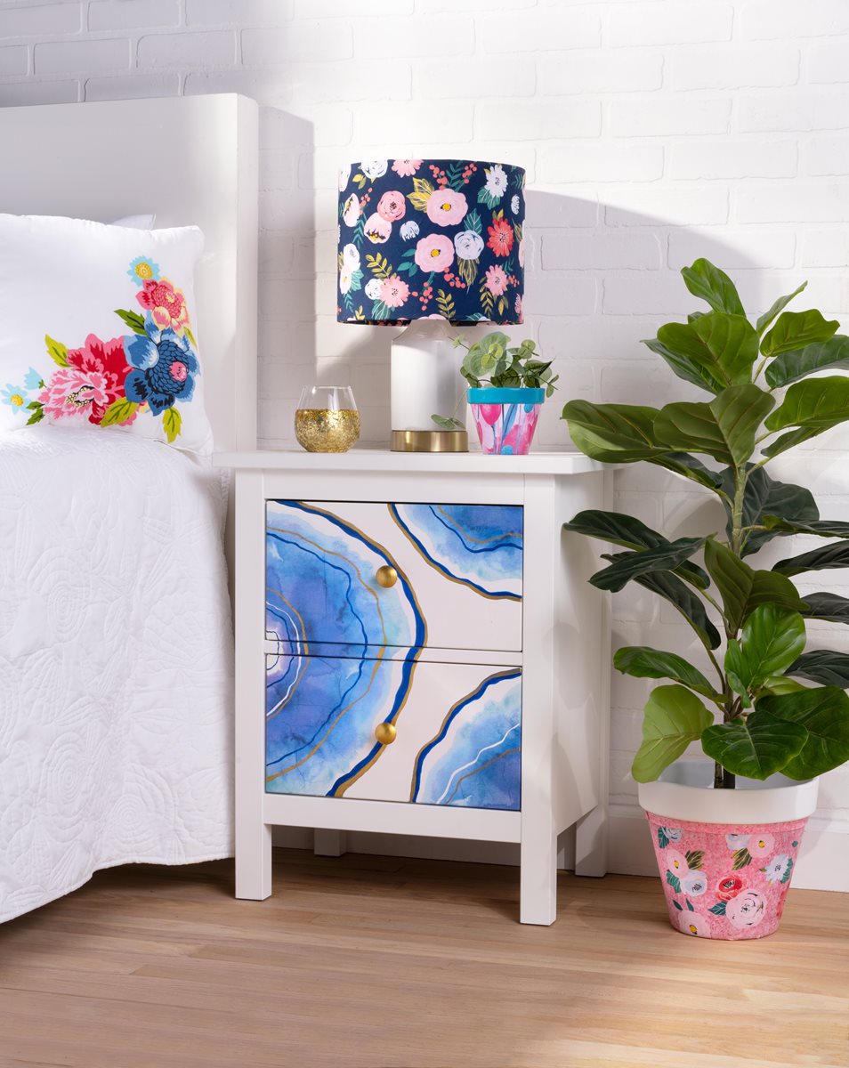 Mod Podge Multi Nightstand and Mod Podge Flower Lamp