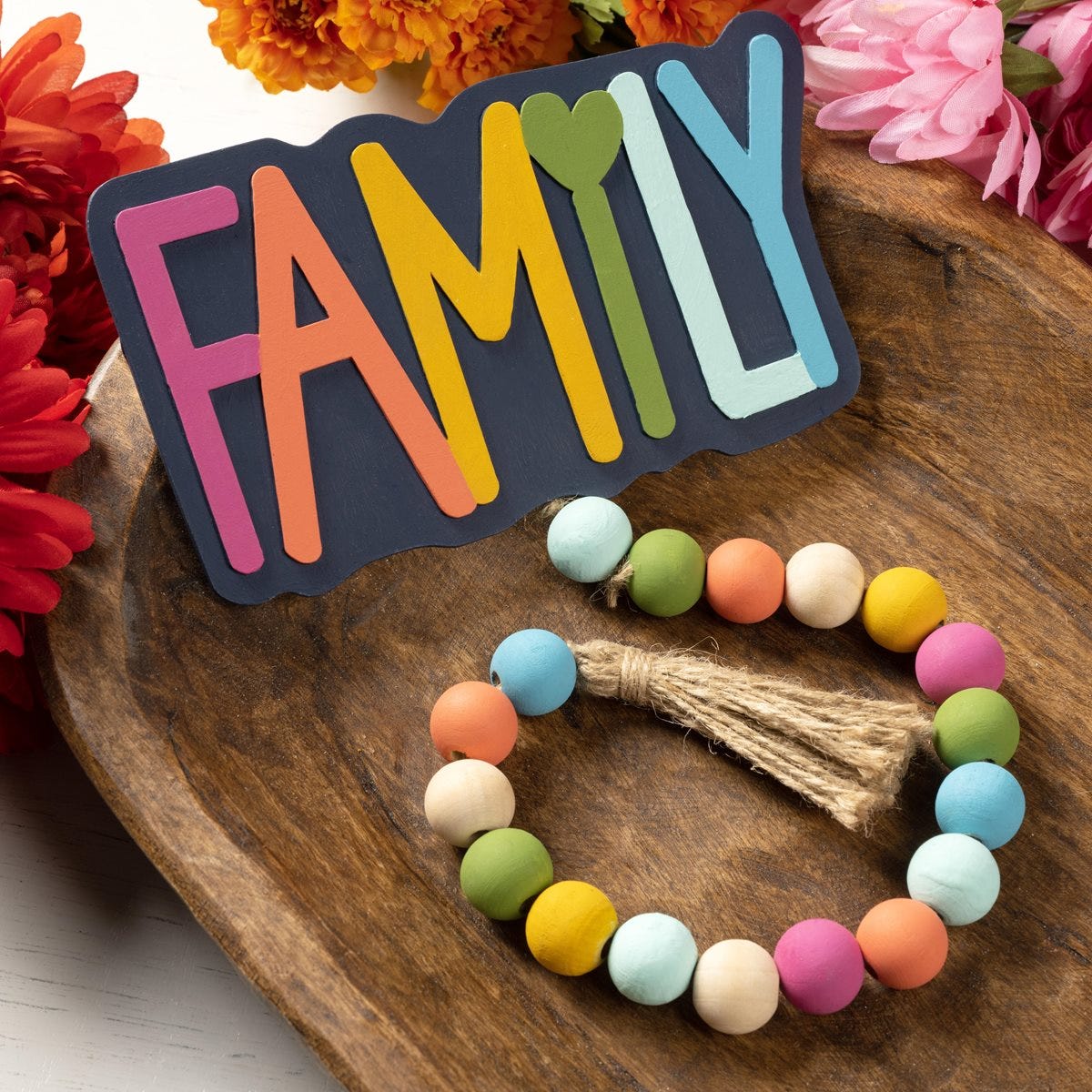 Family Wood Shape with Beaded Garland