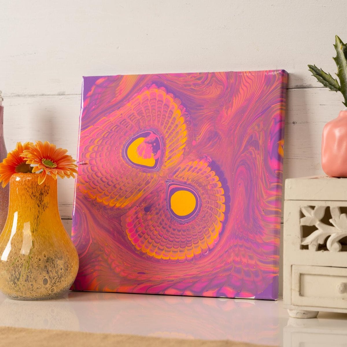 Strained Waves of Pink, Orange, and Purple Canvas