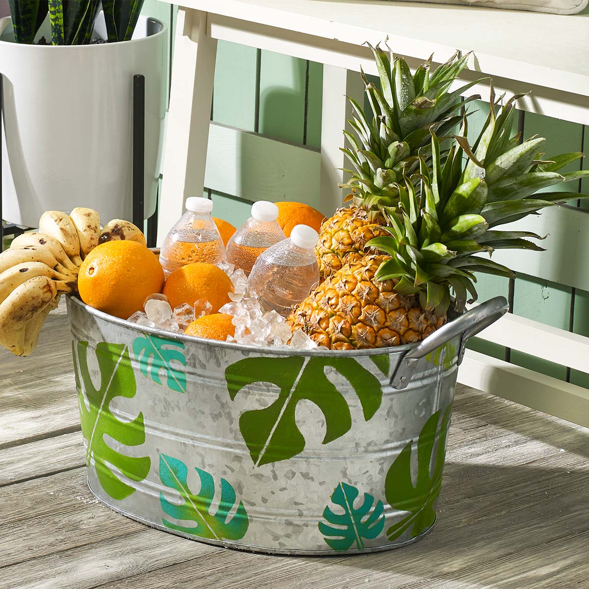 BoHo Palm Leaf Tin Bucket