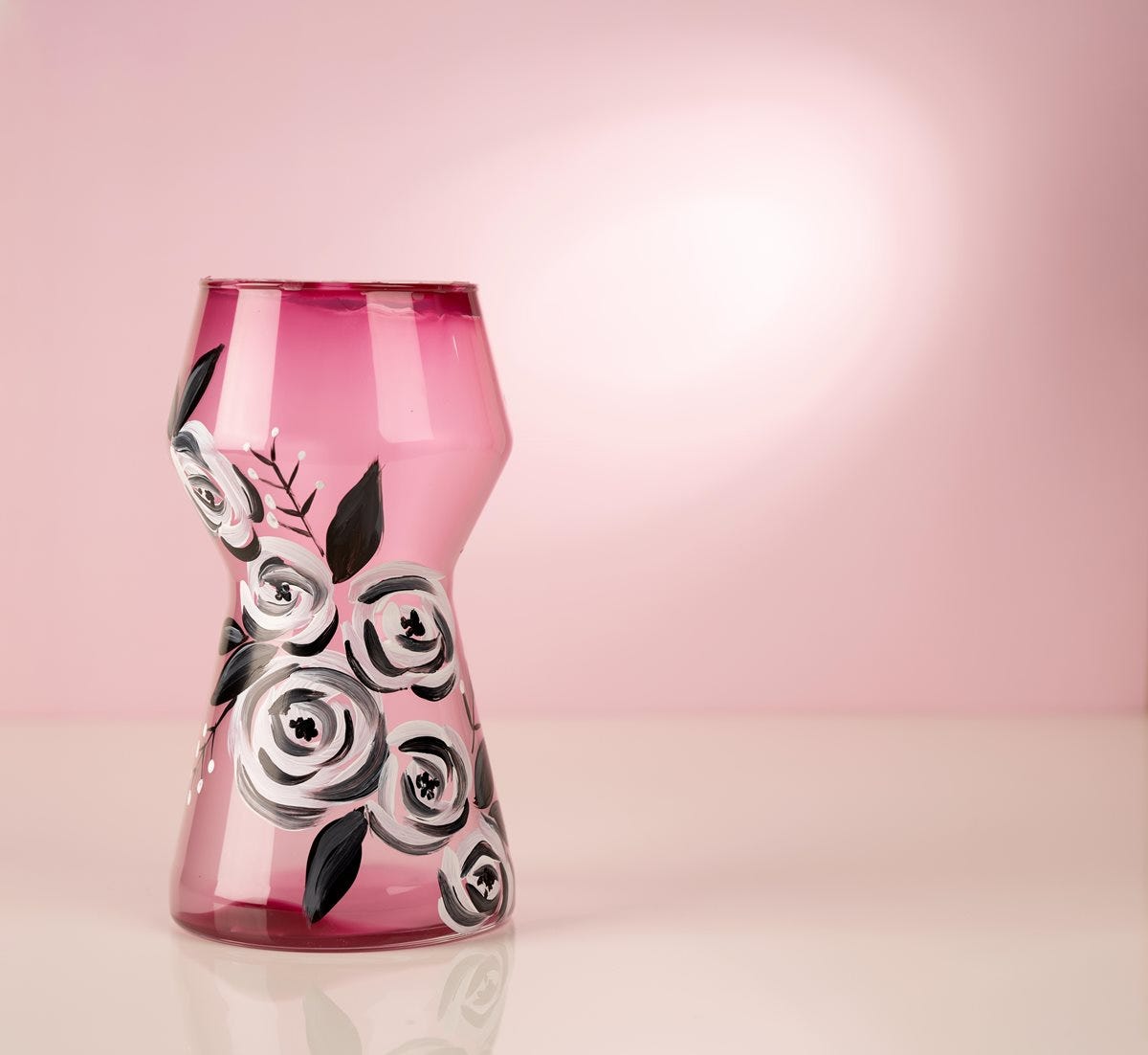 Pink, Black and White Floral Vase