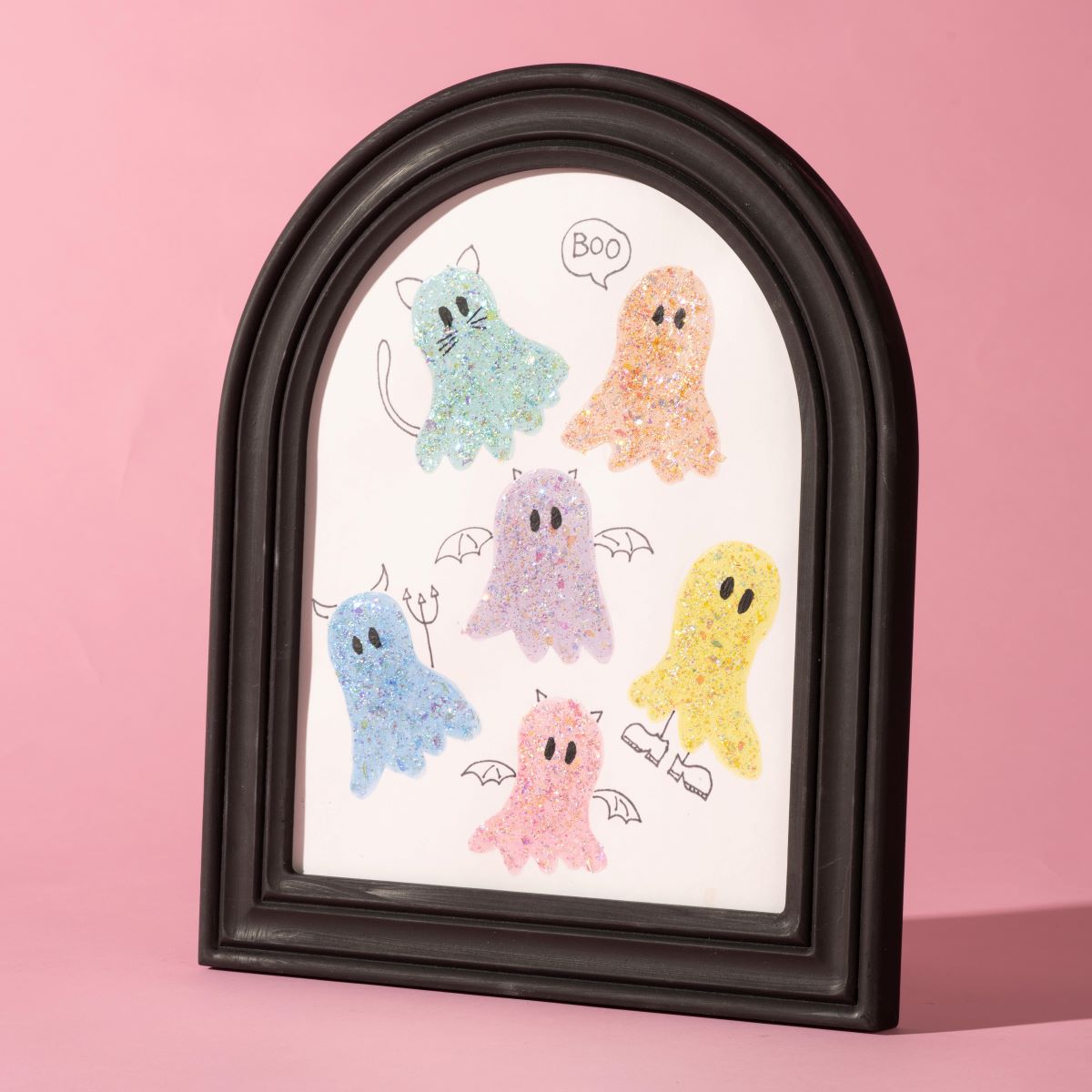 Pastel Glitterific Ghosts in Black Frame