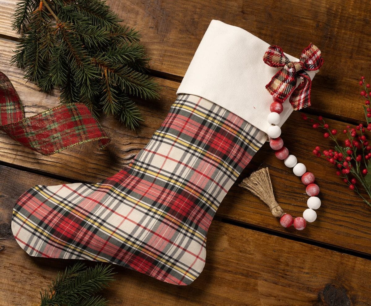 Beaded Plaid Stocking