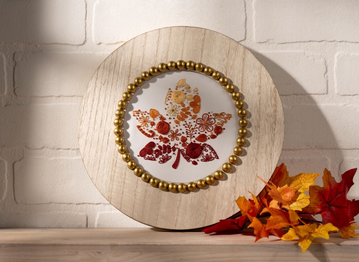 Bucilla Embroidery Hoop Frame - Gold Beads and Fall Leaf