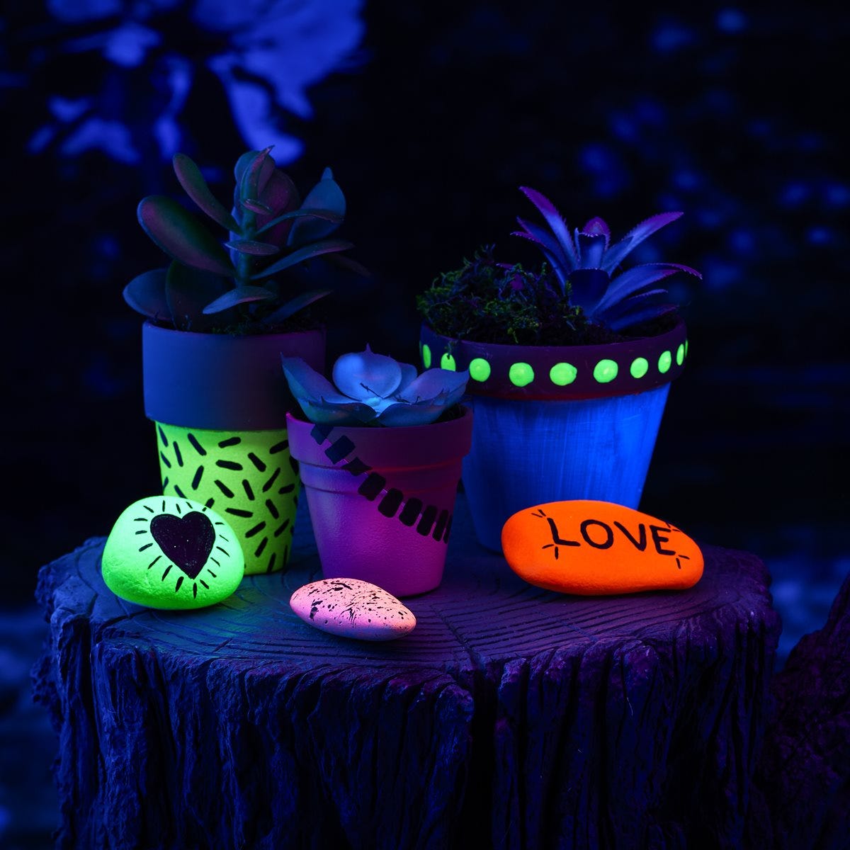 FolkArt Neon Blacklight Terracotta Pots and Rocks