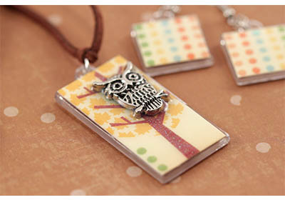 Mod Podge Fall Owl Necklace and Earrings