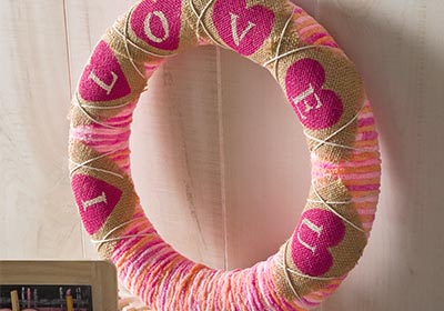 I LOVE U Yarn and Burlap Wreath