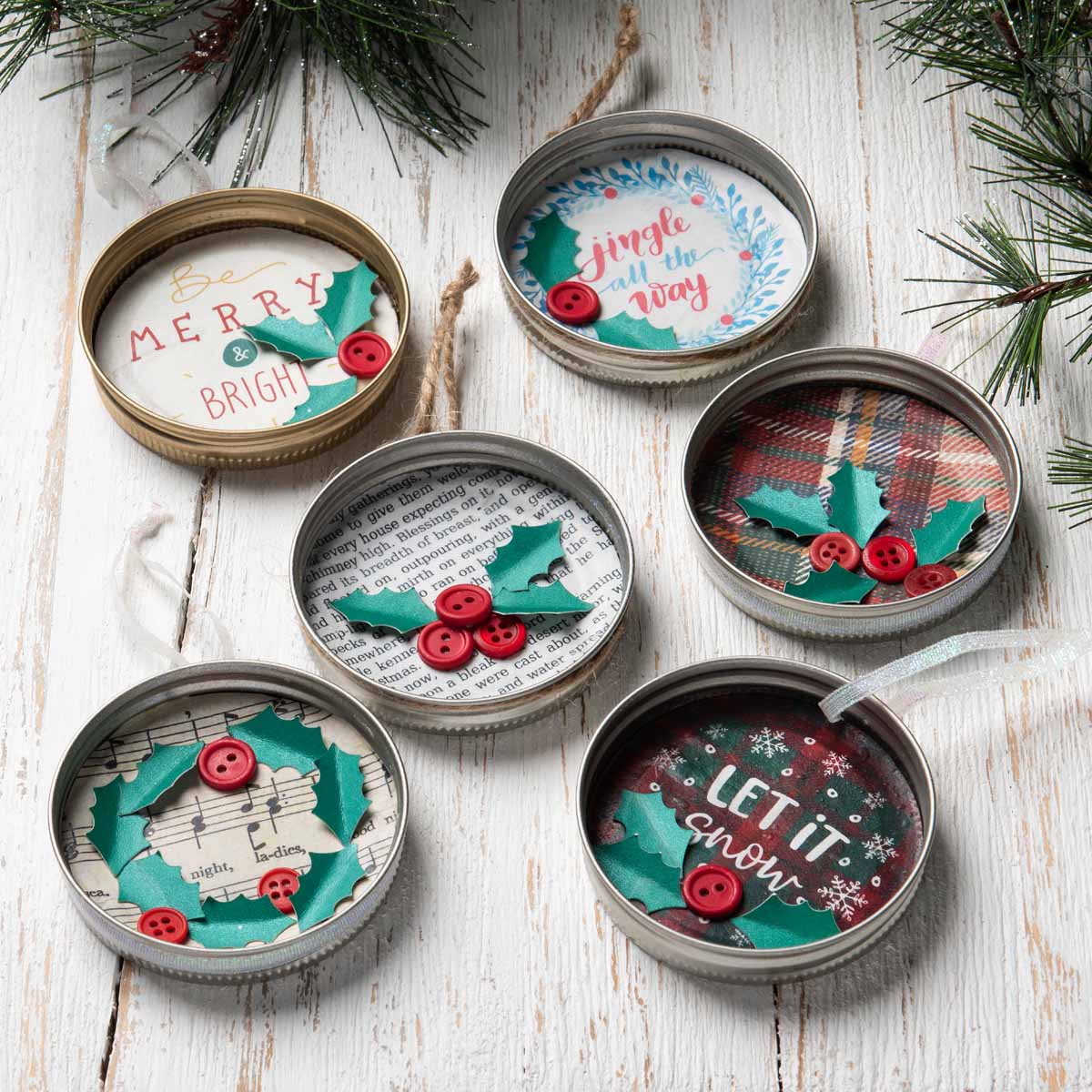 Cheerful Mason Jar Lid Ornaments