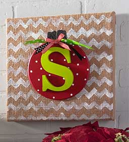 Burlap Canvas with Christmas Ornament