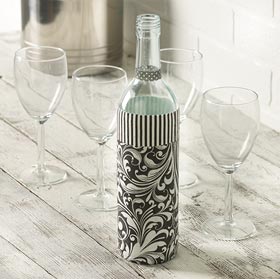 Decoupaged Napkin Wedding Wine Bottle