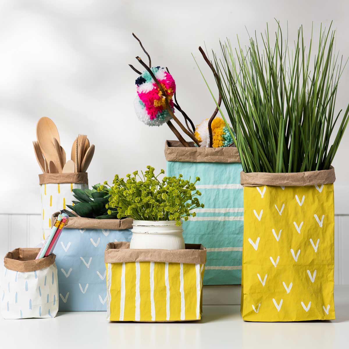 Painted Paper Bag Planters