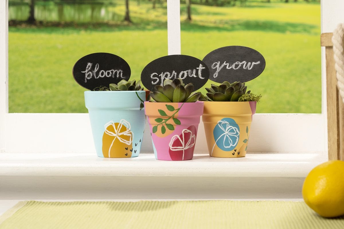 Chalkboard Plant Pokes in Colorful Pots