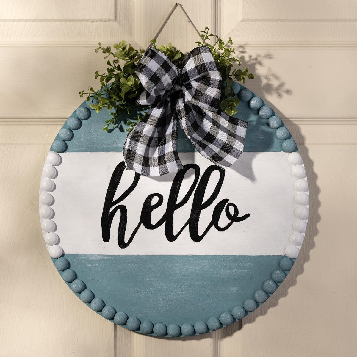 Hello Round Beaded Plaque