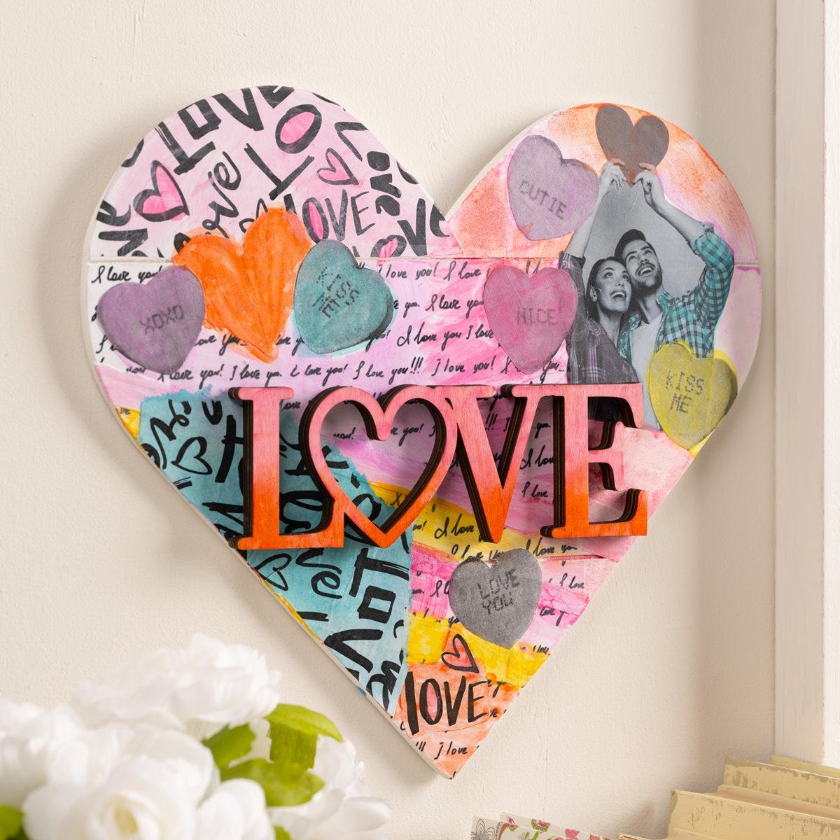 Valentine's Day Photo Collage Wood Heart