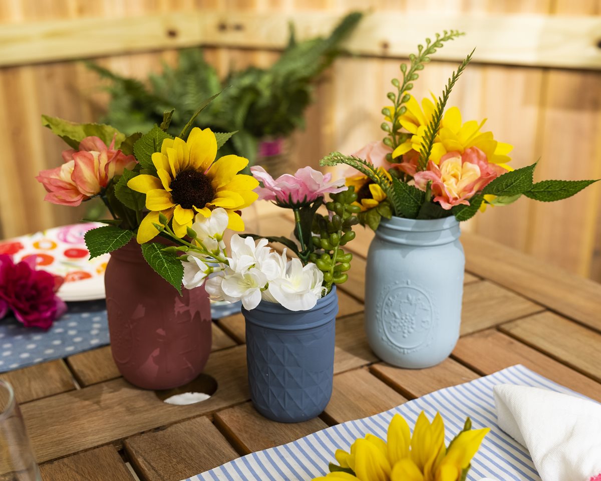 Upcycled Jars Outdoor Center Piece