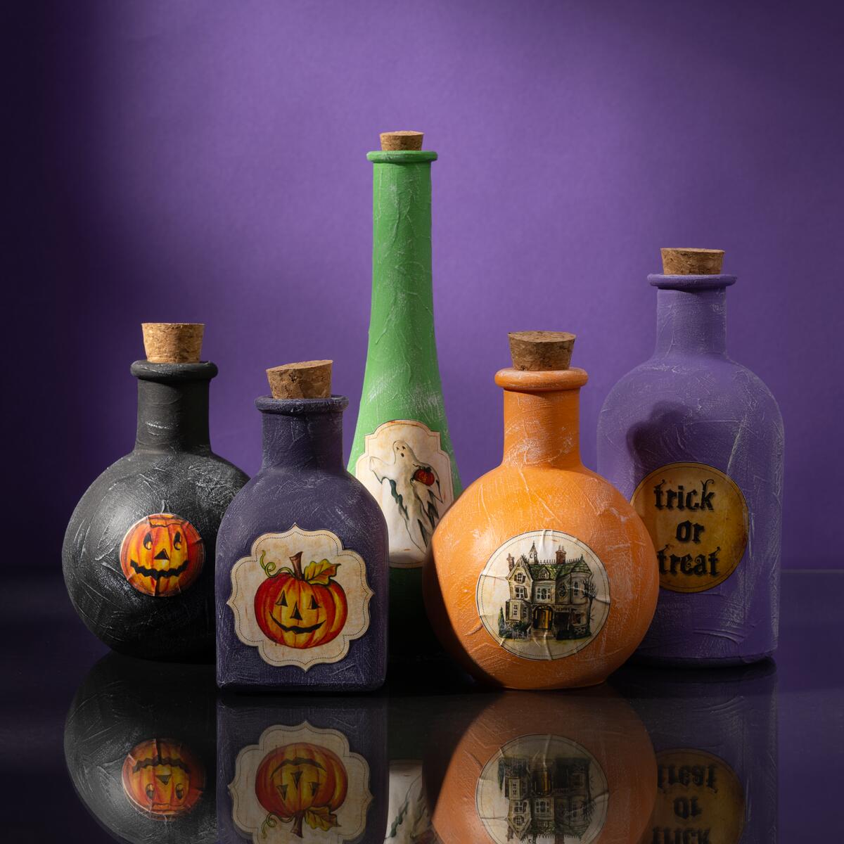 Halloween potion bottles with vintage labels