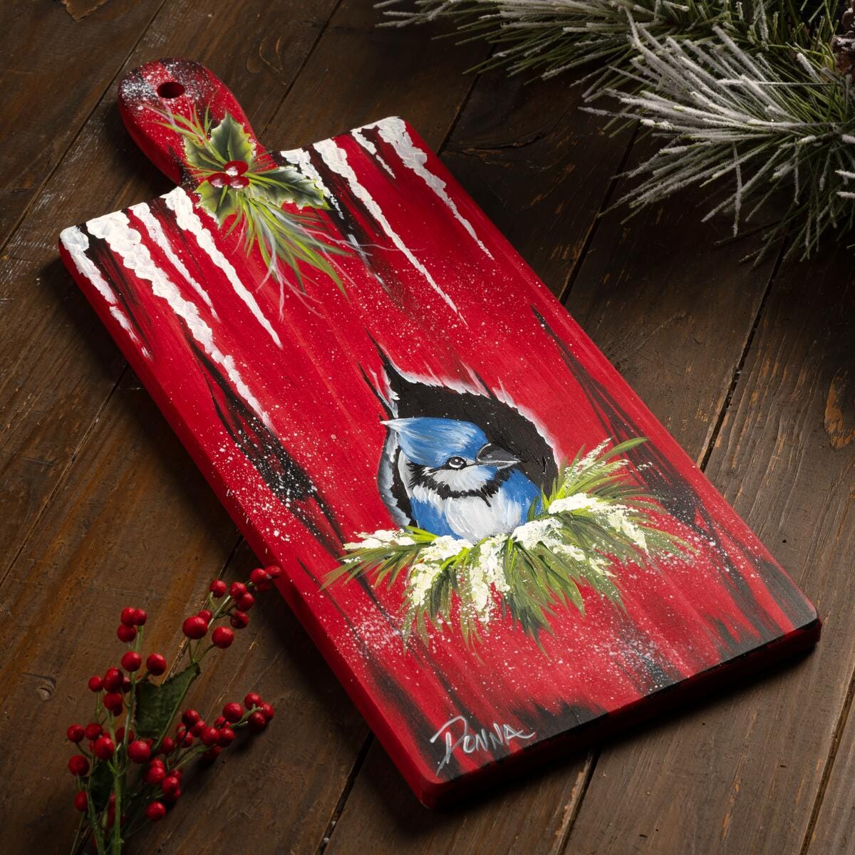 One Stroke Charming Winter Whimsy: Bluebird on Red