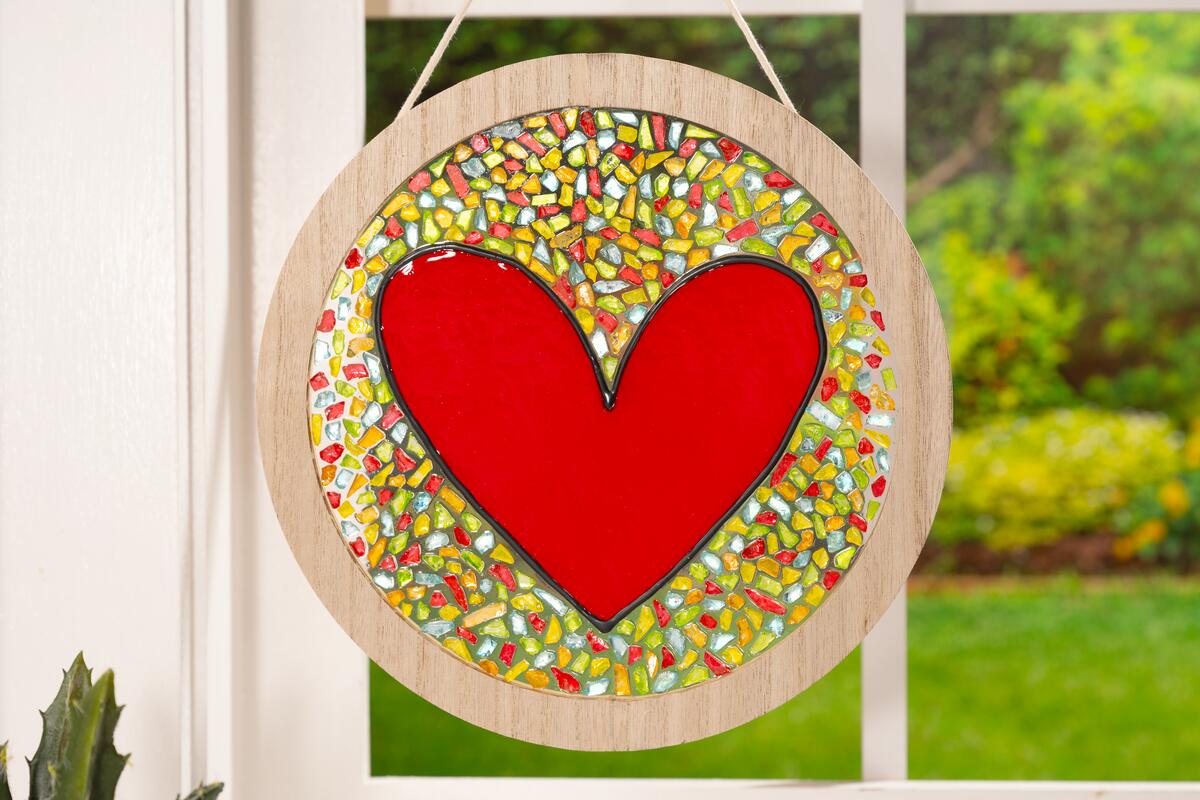 Heart Glass Painting with Fragment Effects Glass Chips