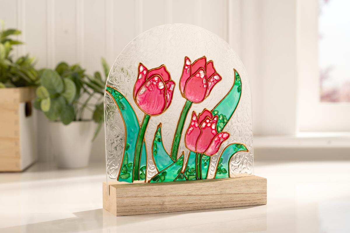 Tulips Glass Painting with Fragment Effects Glass Chips