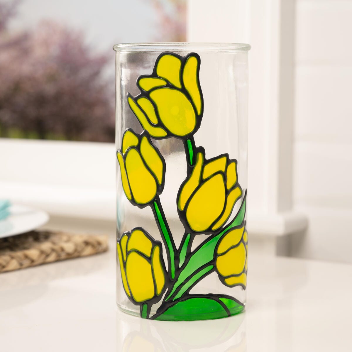 Yellow Tulips Cylinder Vase