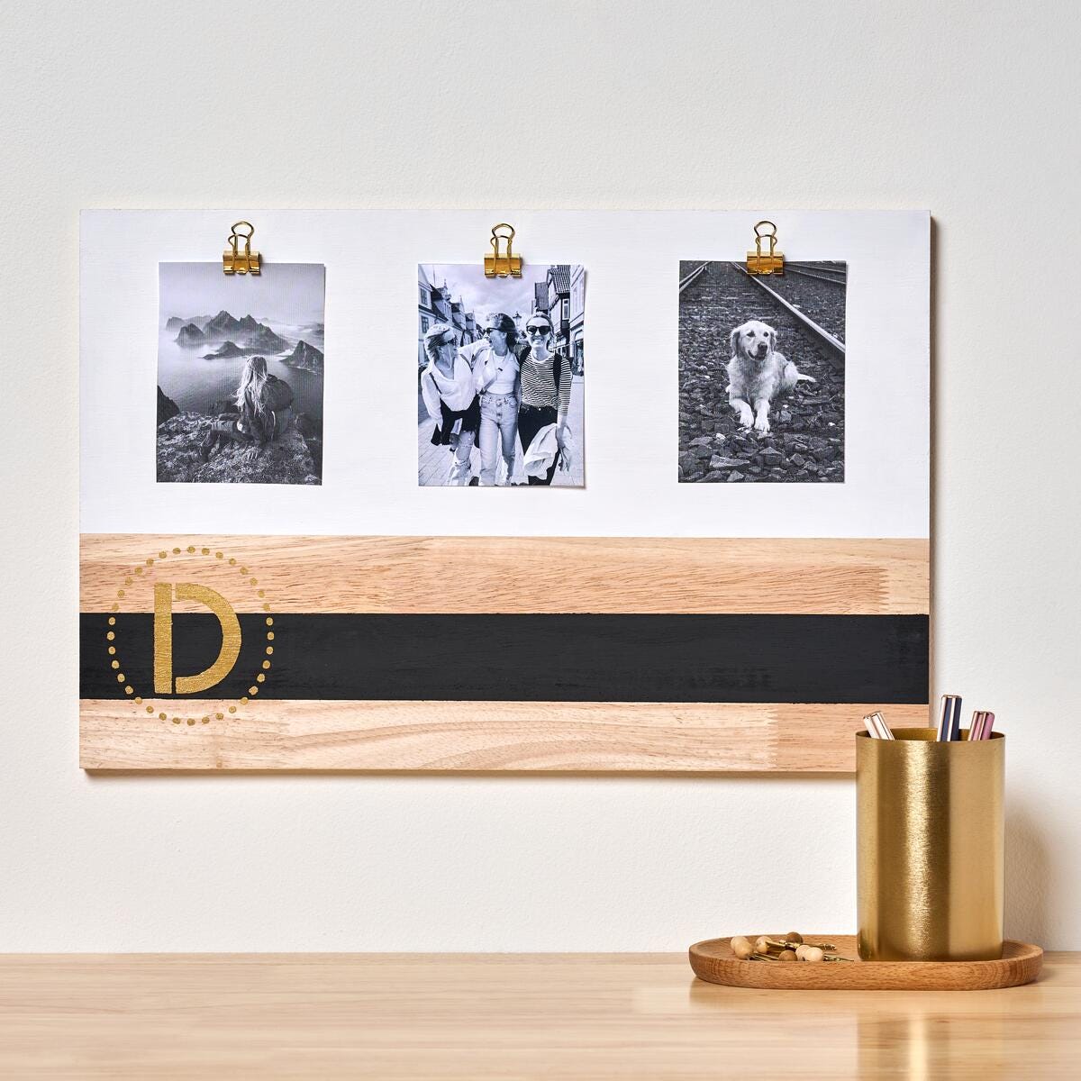 Monogrammed Elegance: Striped Photo Display Plaque