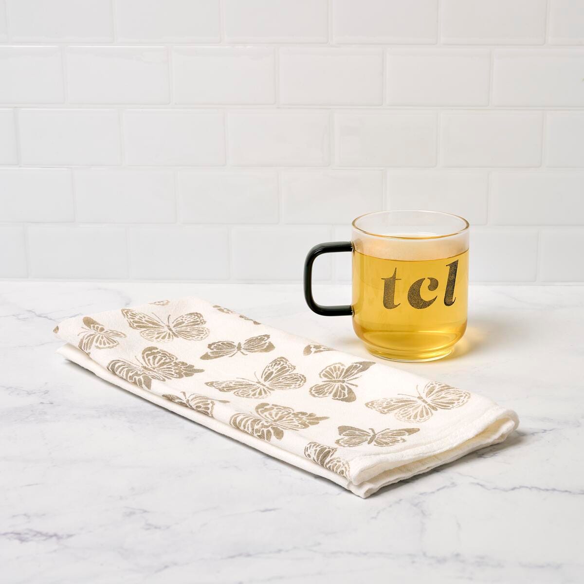 Chic Neutrals: Artfully Stenciled Tea Towel and Mug Set