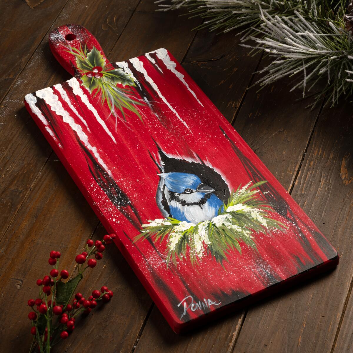 Charming Winter Whimsy Bluebird on Red