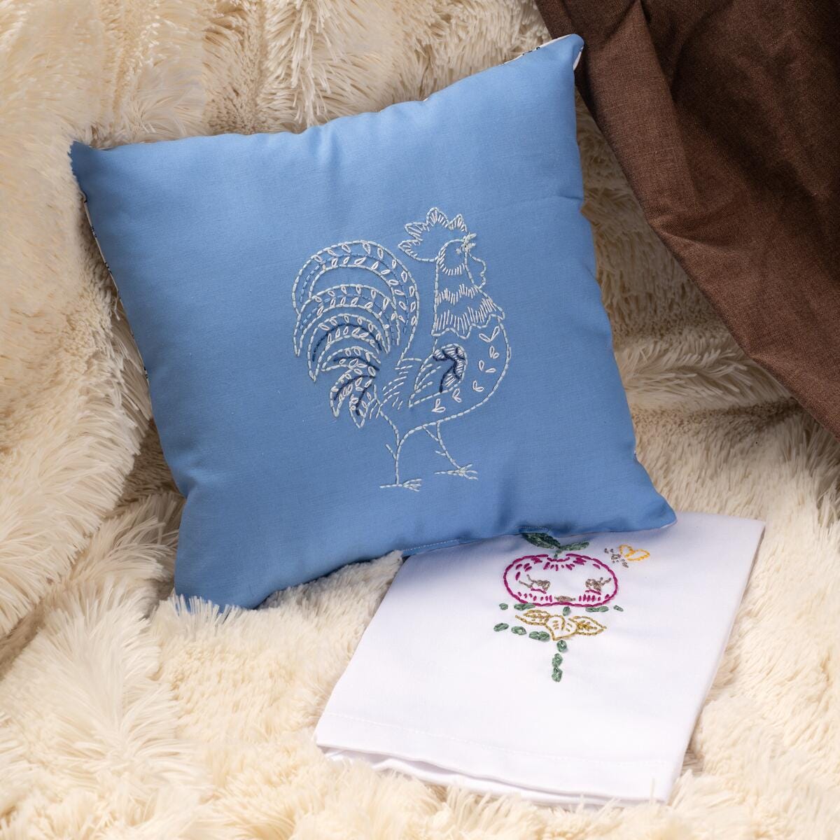 Vintage Charm Embroidered Pillow & Tea Towel