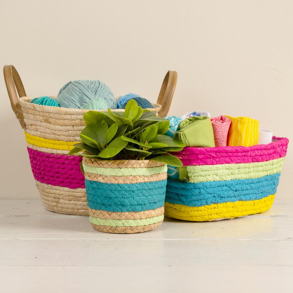 FolkArt DIY Striped and colorful Painted Baskets