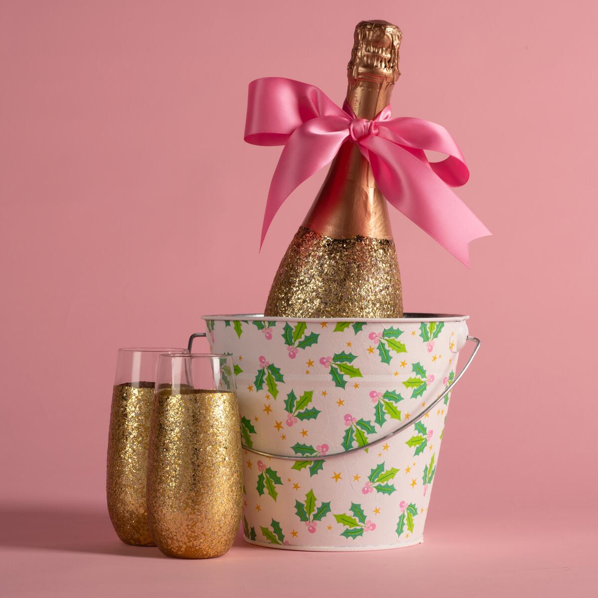 Upcycled bucket to holiday champagne bucket