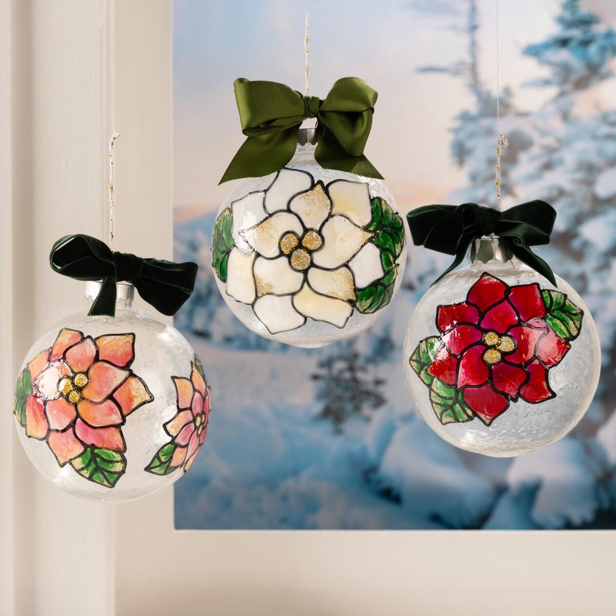 Gallery Glass Poinsettia Ornaments