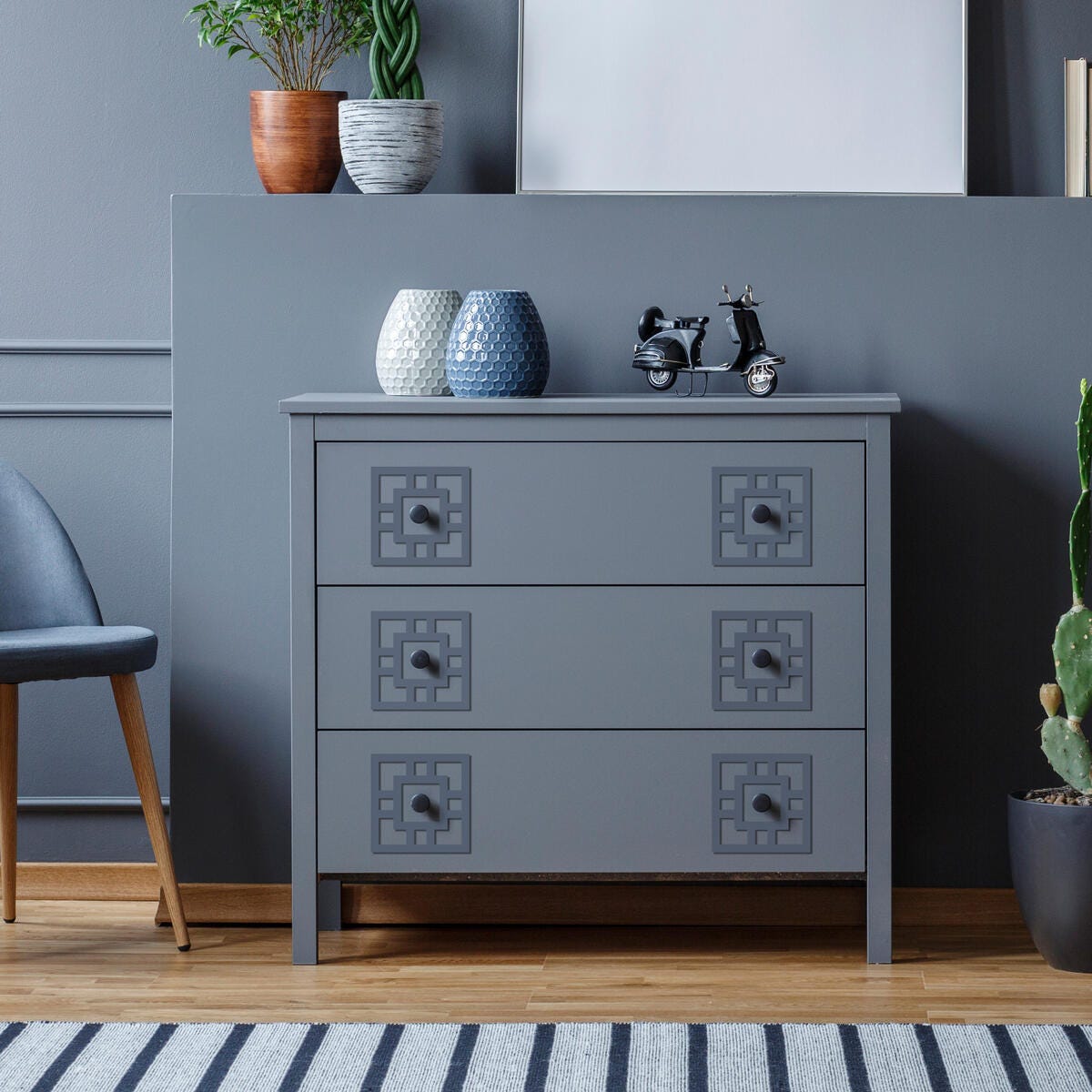 Refinished Dresser with Mid Century Furniture Appliques