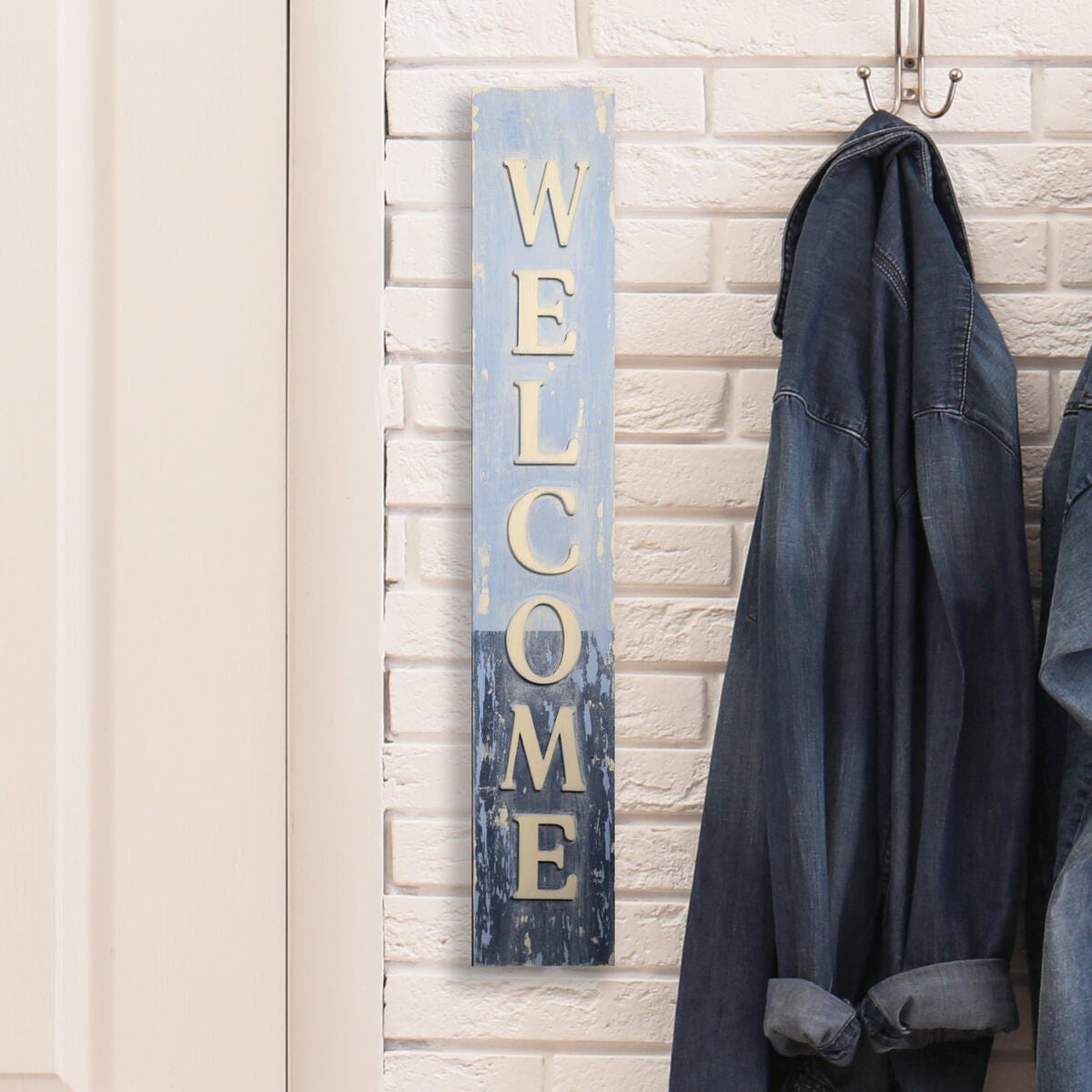 Distressed Blue Welcome Sign