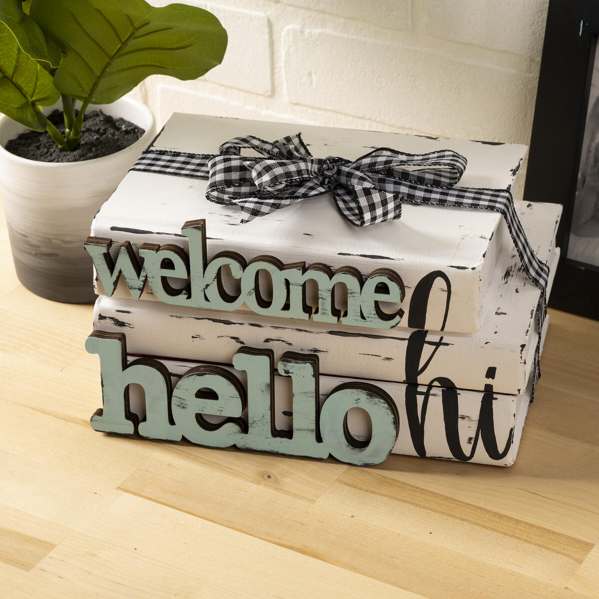 Welcome Upcycled Book Stack Sign