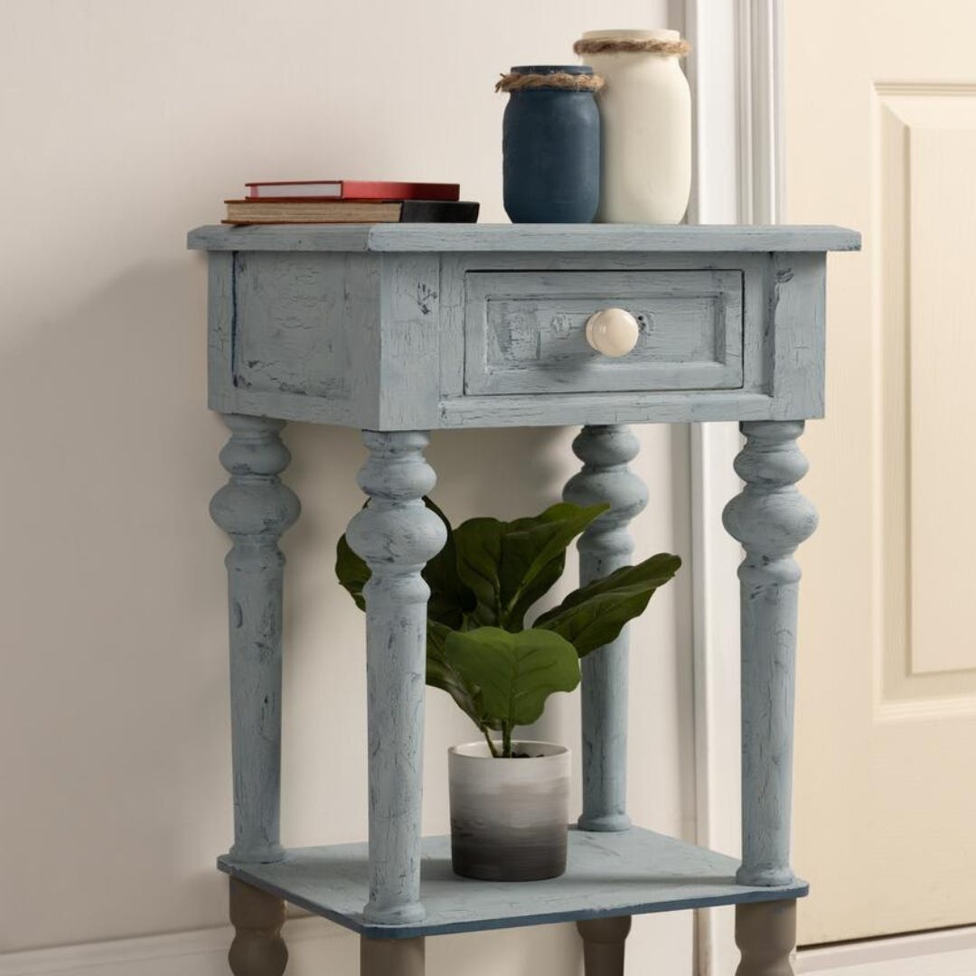 Crackled Blue End Table