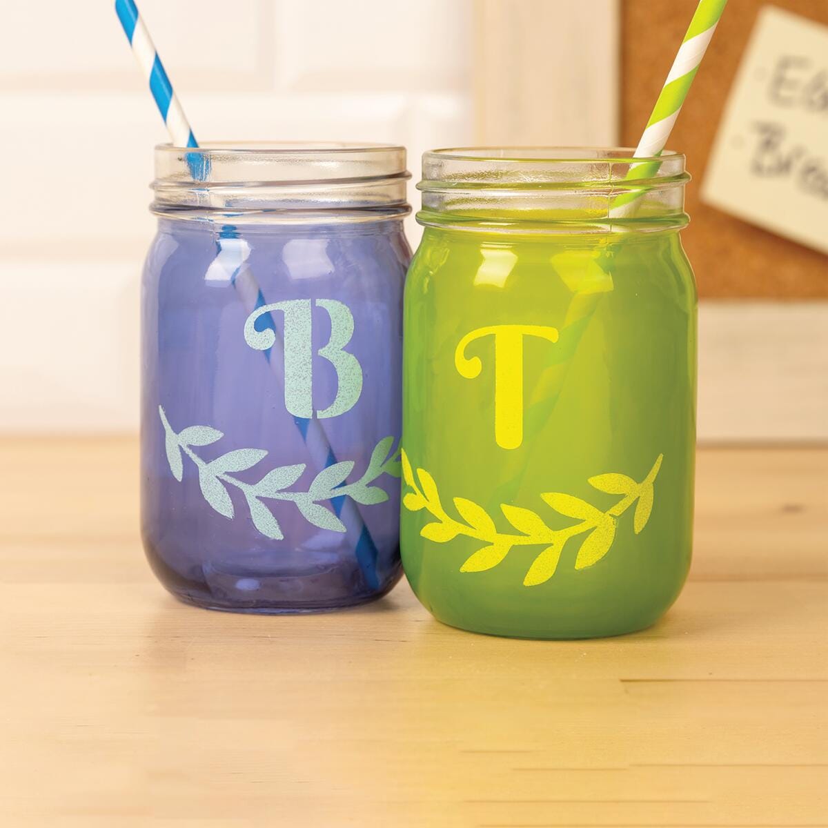 Mason Jar Party Glasses: Upcycle with Murano Paints and Monogram Stencils