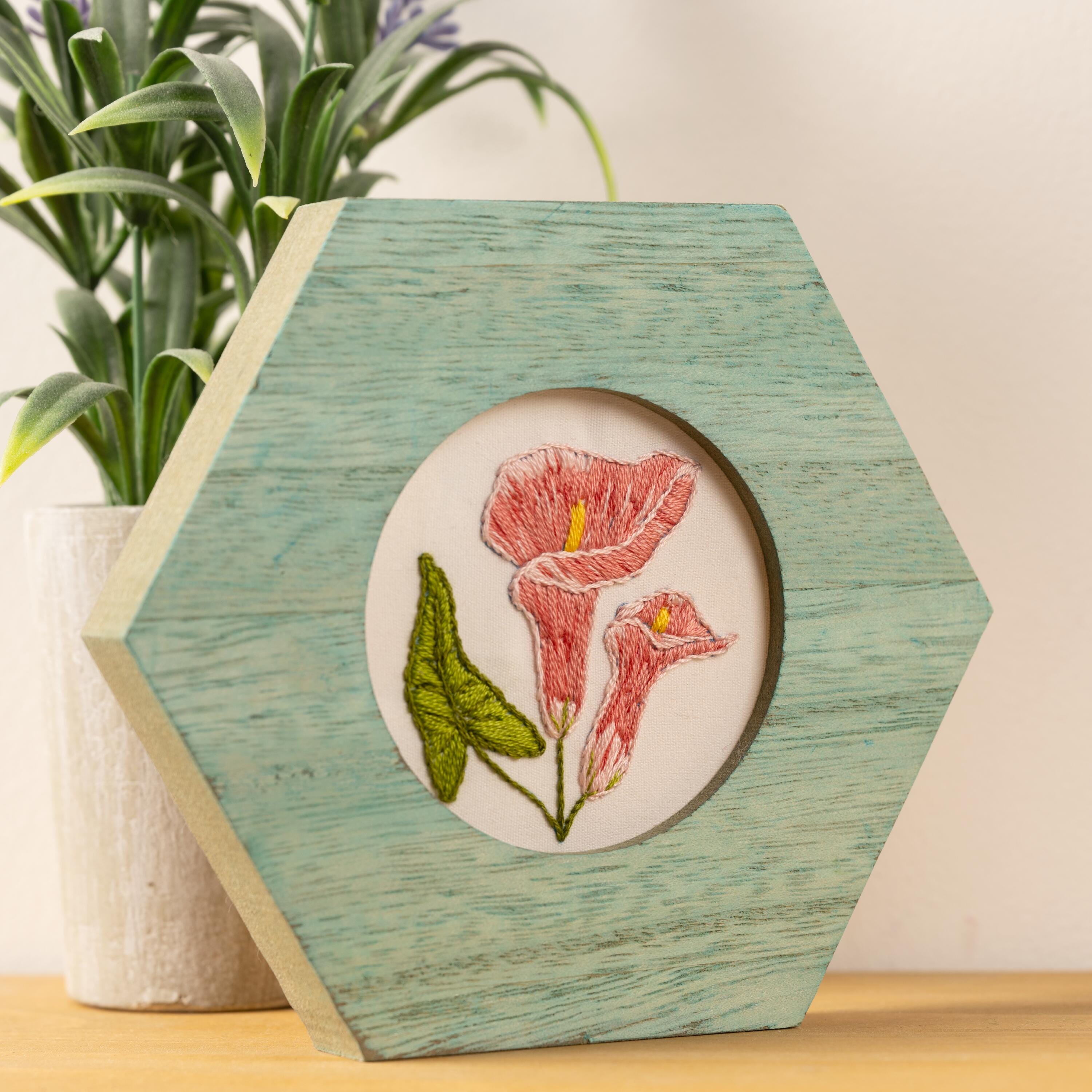 Bucilla Hoop Delicate Lily Embroidery in Blue Frame